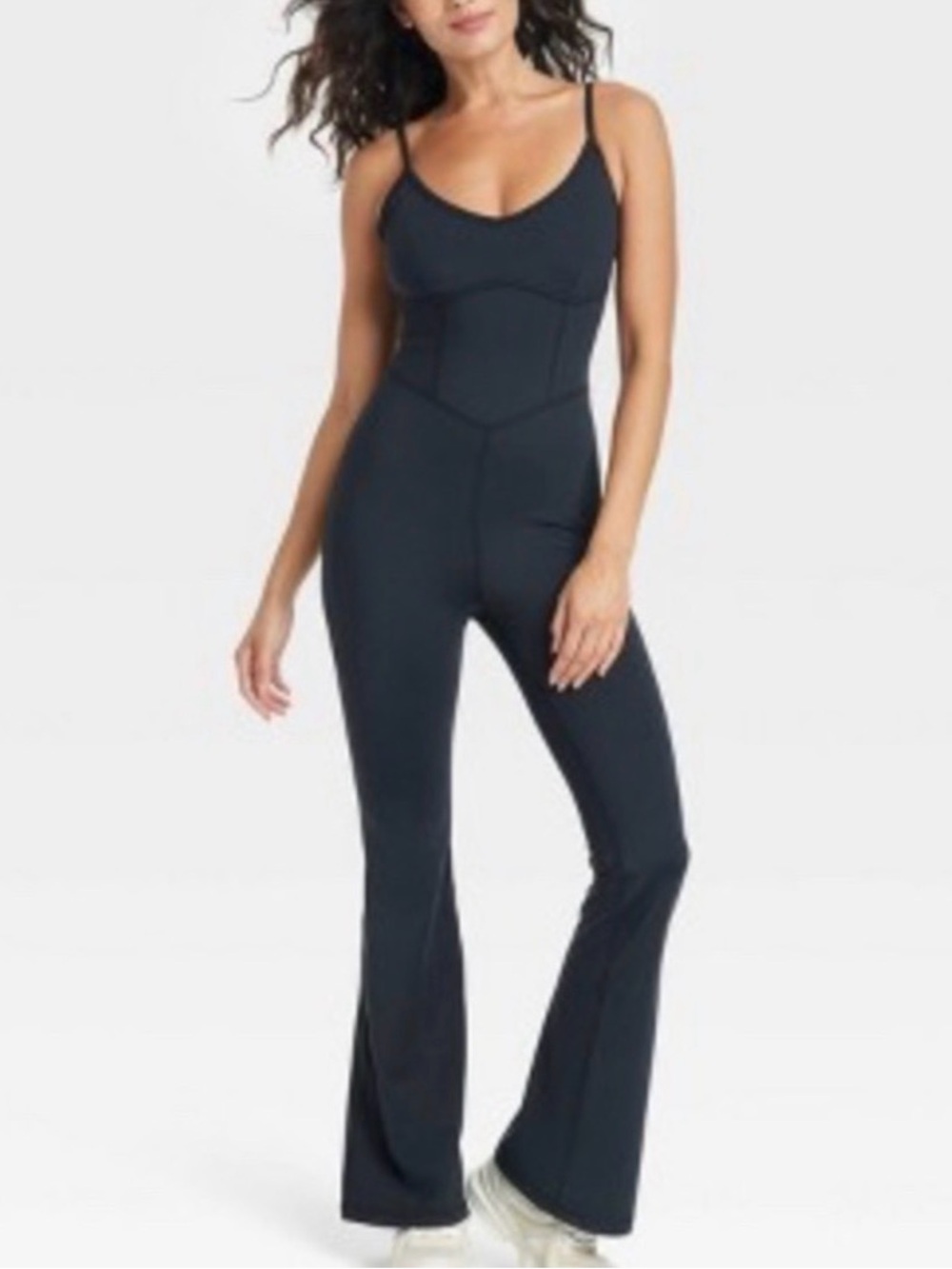 JoyLab Black Flared Jumpsuit with Spaghetti Straps Yoga Workout Sz Medium